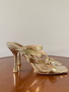 RAID Baylin Gold Snakeskin Strappy Heeled Mules | EU 37